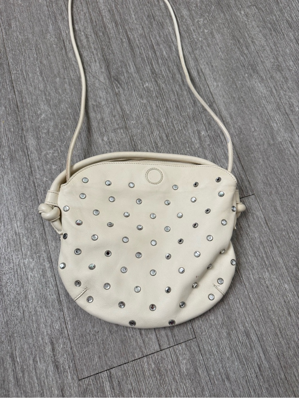 Freda Salvador Elis Mini Crescent Bag Crystal Studded Bone Leather Y2K